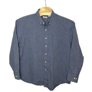 IZOD Mens Size XXL Lg Sleeve Blue Button Down Cotton Shirt Flip Cuff Check Print